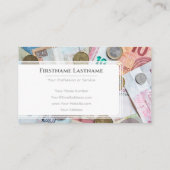 Eleganter Finanzexperte mit weißem Euro-Geld Visitenkarte (Rückseite)