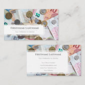 Eleganter Finanzexperte mit weißem Euro-Geld Visitenkarte (Vorne/Hinten)