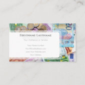 Eleganter Finanzexperte mit weißem Euro-Geld Visitenkarte (Rückseite)