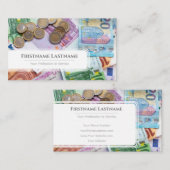 Eleganter Finanzexperte mit weißem Euro-Geld Visitenkarte (Vorne/Hinten)