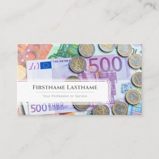 Eleganter Finanzexperte mit weißem Euro-Geld Visitenkarte (Vorderseite)