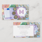 Eleganter Finanzexperte mit weißem Euro-Geld Visitenkarte (Vorne/Hinten)
