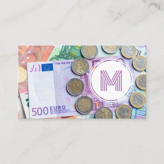 Eleganter Finanzexperte mit weißem Euro-Geld Visitenkarte (Vorderseite)