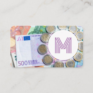 Eleganter Finanzexperte mit weißem Euro-Geld Visitenkarte