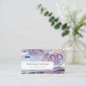 Eleganter Finanzexperte mit weißem Euro-Geld Visitenkarte (Stehend Vorderseite)