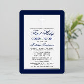 Eleganter First Holy Communion Cross Silver Frame Folieneinladung (Stehend vorne)