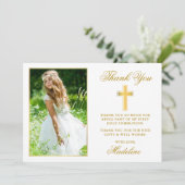 Eleganter First Holy Communion Foto Gold Frame Dankeskarte (Stehend Vorderseite)