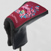Eleganter Flamingo mit tropischen Blume. Golf Headcover (3/4 Vorderseite)