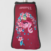 Eleganter Flamingo mit tropischen Blume. Golf Headcover (Rotieren 90)