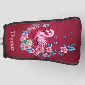 Eleganter Flamingo mit tropischen Blume. Golf Headcover (Vorderseite)