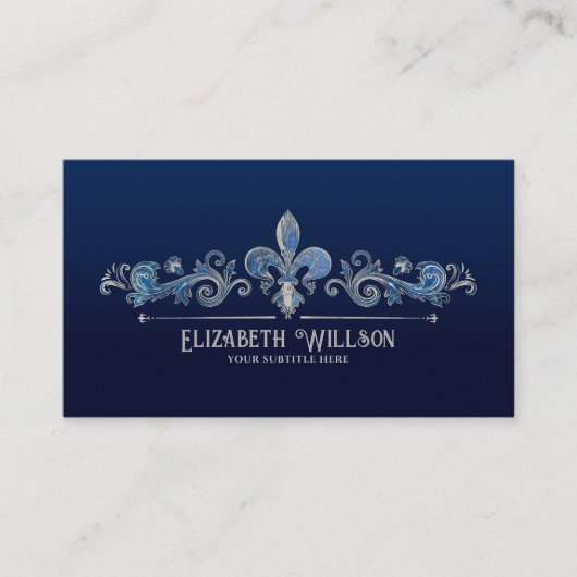 Eleganter Fleur-de-lis Pearl und Blauer Marmor Visitenkarte (Vorderseite)
