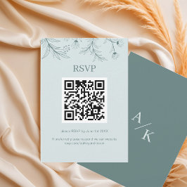 Eleganter floral Aquamarin Wedding QR-Code RSVP Karte