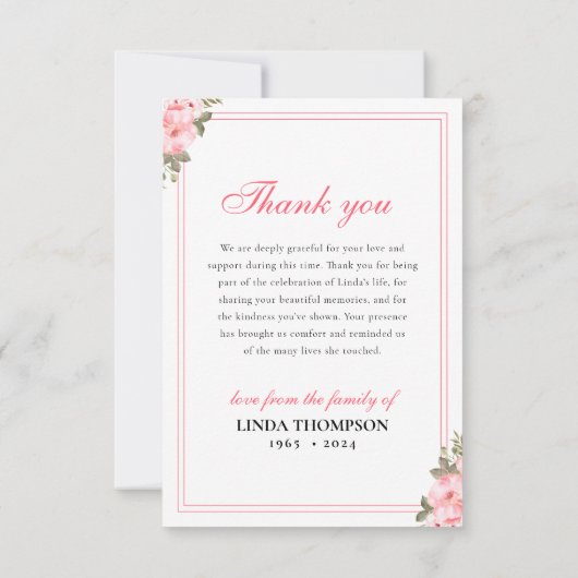 Eleganter floral Dankeschön Karte für Gedenkdienst (Rückseite)