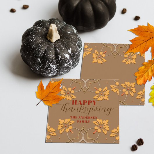 Eleganter Floral Fall Frame Happy Thanksgiving Geschenkanhänger