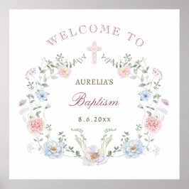 Eleganter Floral Frame Taufe Willkommen Poster