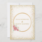 Eleganter Floral Gold Rahmen Glitzer Nuestra Boda Einladung (Rückseite)