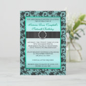 Eleganter Floral Lace Invite [Aquamarin] Einladung (Stehend Vorderseite)