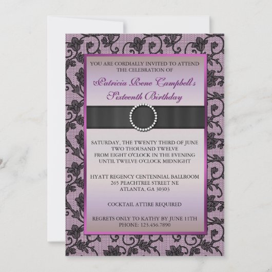 Eleganter Floral Lace Invite [Rosa] Einladung (Vorderseite)