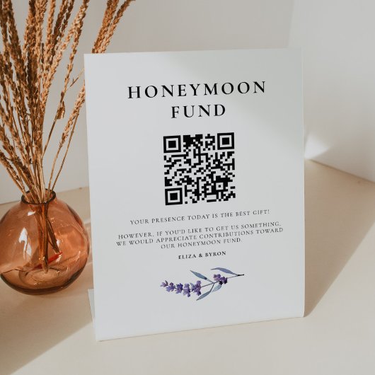 Eleganter Floral Lavender Honeymoon Fund QR-Code Sockelschild
