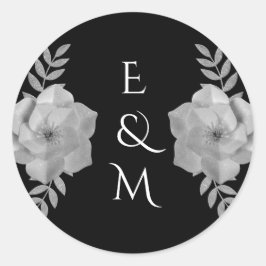 Eleganter Floral Monogram Silver Glitzer Wedding Runder Aufkleber