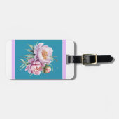 Eleganter Floral Peony Luggage Tag Aquamarin Gepäckanhänger (Vorderseite horizontal)