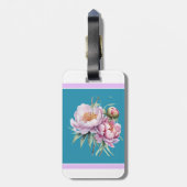Eleganter Floral Peony Luggage Tag Aquamarin Gepäckanhänger (Rückseite vertikal)