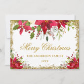Eleganter Floral Poinsettia Christmas Gold Glitzer Karte (Vorderseite)