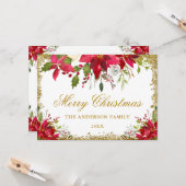 Eleganter Floral Poinsettia Christmas Gold Glitzer Karte (Vorderseite/Rückseite Beispiel)