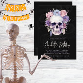 Eleganter Floral & Skull Gothic Halloween Geburtst Dankeskarte