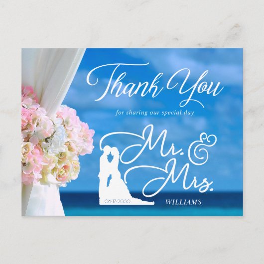 Eleganter Floral Summer Beach Wedding Vielen Dank Postkarte (Vorderseite)