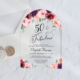 Eleganter Floral Watercolor 50. Geburtstagsparty A Acryleinladungen