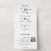 Eleganter Floral White Monogram QR Code Hochzeit All In One Einladung (Innen Boden)