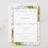 ELEGANTER FLORAL YELLOW SILVER GRENZE GEBURTSTAG EINLADUNG (Vorderseite)