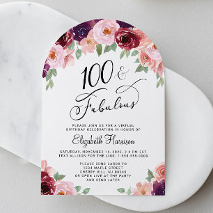 Eleganter florale virtueller 100. Geburtstagsfeier Einladung