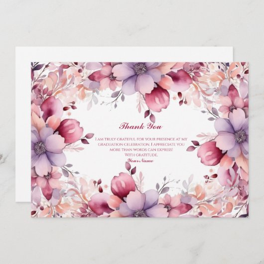 Eleganter floraler Abschluss Dankeschön-Karte Einladung (Vorne/Hinten)