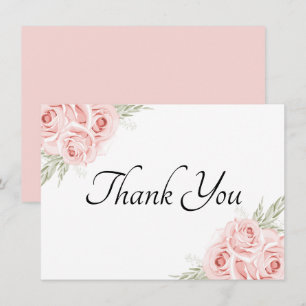 Eleganter floraler Aquarellgarten Rosa Rose   Dank Dankeskarte