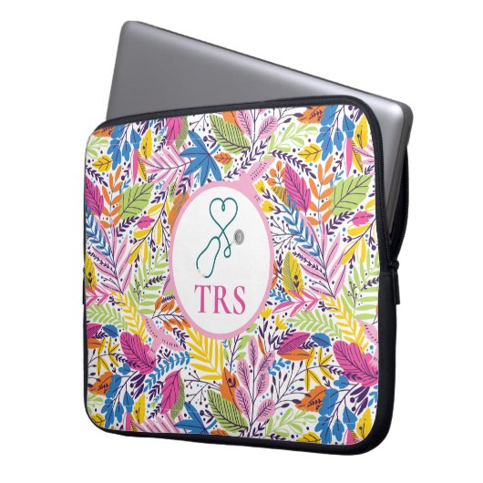 Eleganter floraler Arzt oder Krankenschwester Laptopschutzhülle (Vorderseite Links)