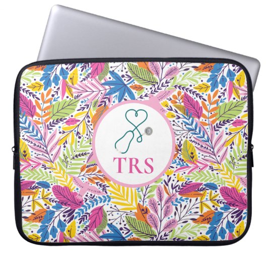 Eleganter floraler Arzt oder Krankenschwester Laptopschutzhülle (Vorderseite)