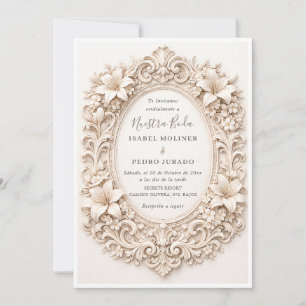 Eleganter floraler Barockrahmen Nuestra Boda Hochz Einladung