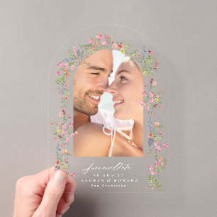 eleganter floraler Bogen Foto Hochzeit Termin merk Acryleinladungen