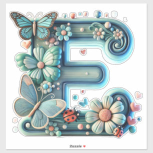 Eleganter floraler Buchstabe E mit Schmetterlingen Aufkleber