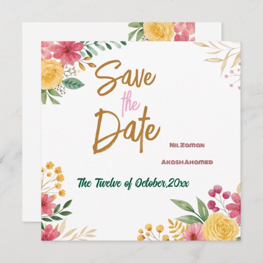 Eleganter floraler Dualname Save the Date (Vorne/Hinten)