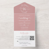 Eleganter floraler Dusty Pink Monogram QR Code Hoc All In One Einladung (Innen Boden)