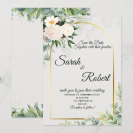 Eleganter Floraler Goldener Torbogen Hochzeit Save Einladung