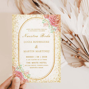 Eleganter floraler Goldrahmen Glitter Unsere Hochz Einladung