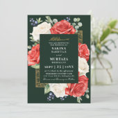 Eleganter floraler Grüner Muslim Hochzeit QR-Code Einladung (Stehend Vorderseite)