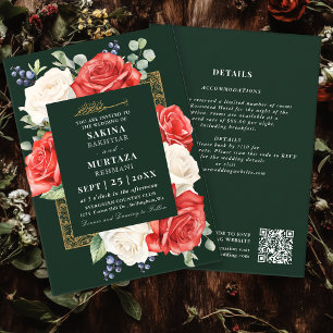 Eleganter floraler Grüner Muslim Hochzeit QR-Code Einladung