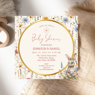 Eleganter floraler Hase Beige Baby Shower Einladung