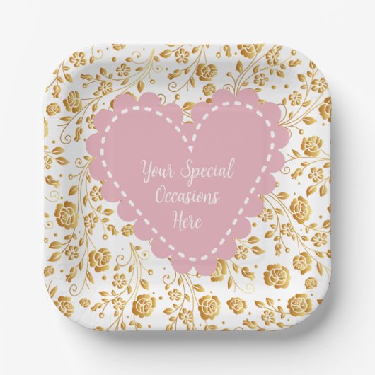 Eleganter, floraler Herzrahmen: für jeden Anlass Pappteller (Vorderseite)