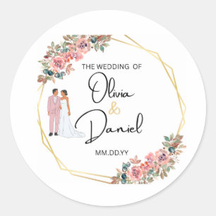 Eleganter floraler Hochzeitsaufkleber Runder Aufkleber